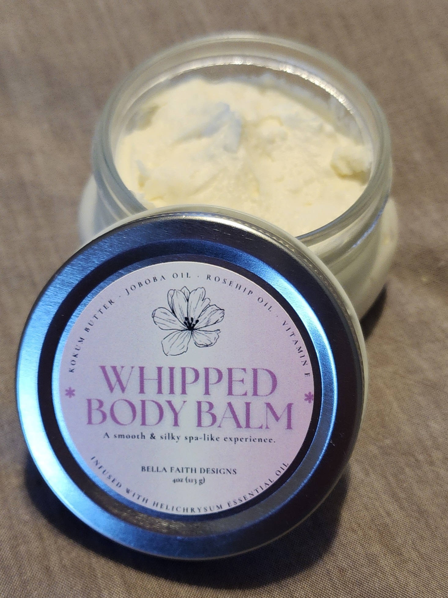 2oz glass jar with lid for homemade whipped body butter balm.